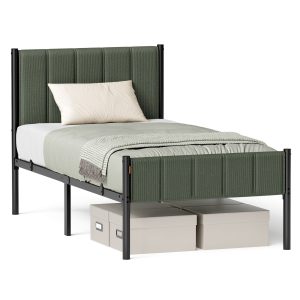 VASAGLE Twin Bed Frame with Upholstered Headboard