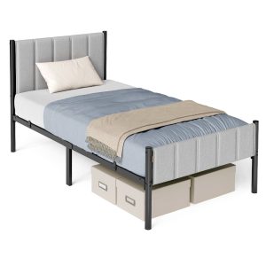 Upholstered metal bed frame with headboard and footboard