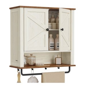 Liry Collection - Bathroom Wall Cabinet. Farmhouse Wall-Mounted Medicine Storage Cabinet with 2 Barn Doors