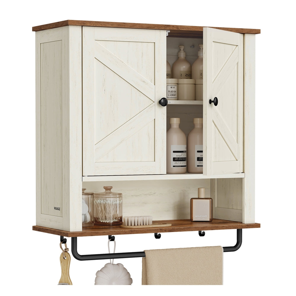 Liry Collection - Bathroom Wall Cabinet. Farmhouse Wall-Mounted Medicine Storage Cabinet with 2 Barn Doors