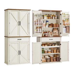Liry Collection - Tall Farmhouse Kitchen Storage Cabinet with Barn Doors