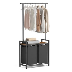 2-Section Laundry Hamper with Clothes Rack