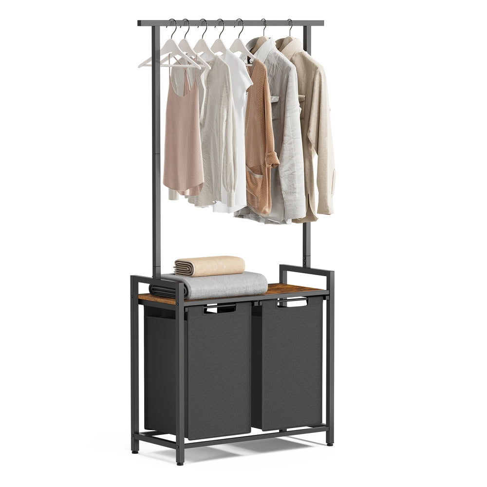 2-Section Laundry Hamper with Clothes Rack