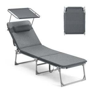 Patio Lounge Beach Chair with Mattress for Adults