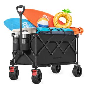 SONGMICS Folding Wagon. Camping Wagon Collaspible with Handle. 40 Gallons. Holds up to 330 lb. 4 Removable Wheels. Utility Garden Cart for Outdoor. Space-Saving