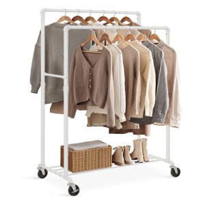 39.4 Wide Double-Rod Garment Rack on Wheels Max. Load 198 lb