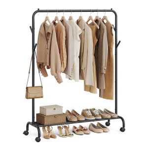40.7 Wide Single-Rod Clothing Rack with Wheels