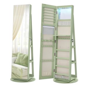 6 LEDs Lockable Mirror Jewelry Cabinet