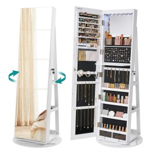 6 LEDs Lockable Mirror Jewelry Cabinet