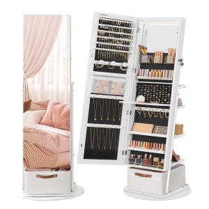 360?? Swivel Mirrored Jewelry Cabinet with Lights