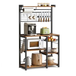 Bakers Rack with Magnetic Knife Holder. Basket and Hooks
