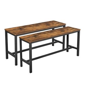 Set of 2 Dining Table Benches Rustic Brown