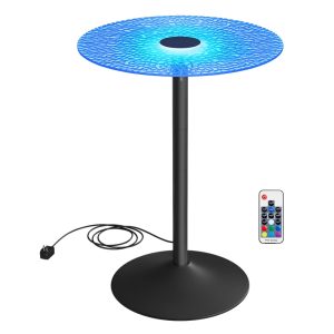 Round Cocktail Table with Multi-Colored Lights and Glass Top