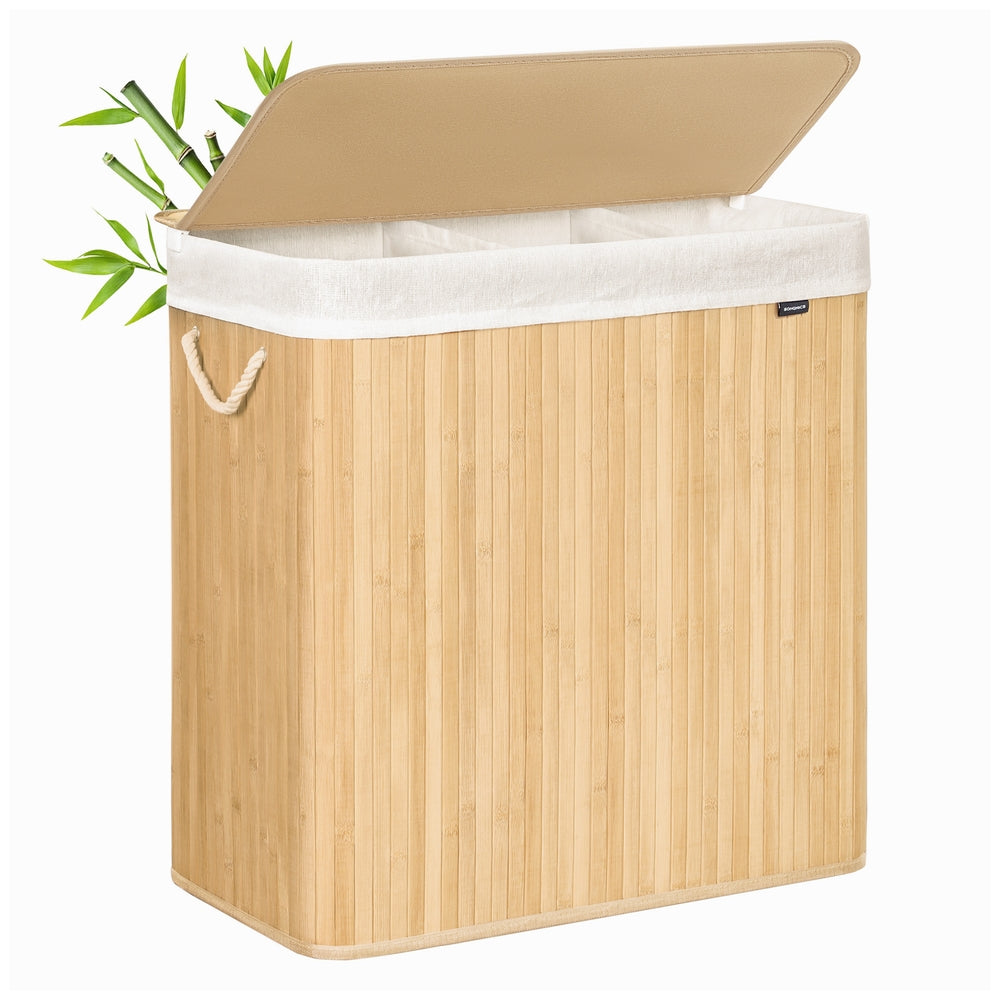 3-Section Foldable Laundry Basket with Lid 150L - Image 2