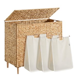 Multi compartment wicker laundry hamper with lid for bedroom