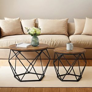 Round coffee table and side table set for living room and office