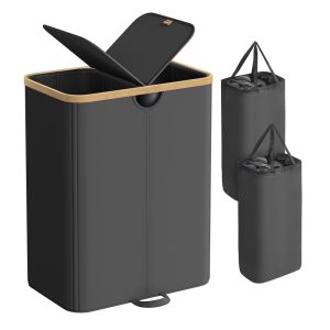 Laundry hamper with dual compartments and removable liner