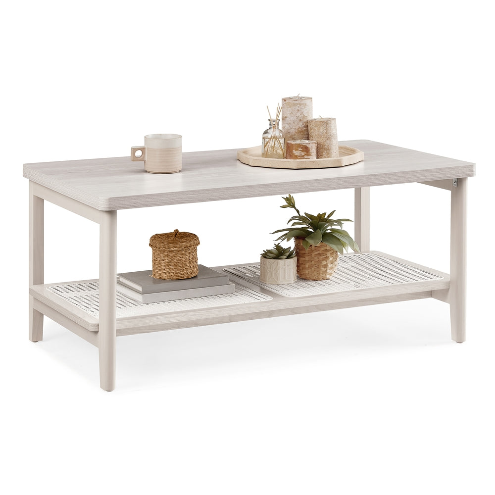 Rectangular Center Table with PVC Rattan Storage Shelf - Image 2