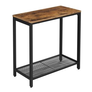 Industrial Brown Side Table with Mesh Shelf