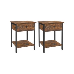 Set of 2 Industrial Nightstands with Drawer