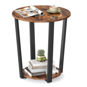Industrial Round Side Table Rustic Brown & Black