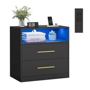 CUSTOS Collection - Nightstand with Charging Station. LED Lights