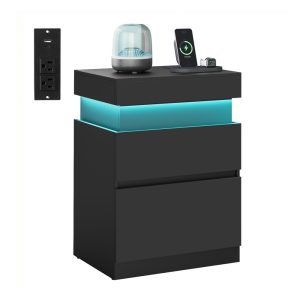 KAILYN Collection - Nightstand with Power Outlets. Sliding Lid