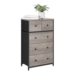 Greige & Black Dresser with 5 Fabric Drawers