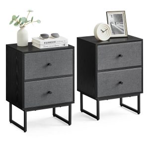 Set of 2 Bed Side Tables with Fabric Drawers Cloud White and Dove