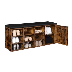 Brown Wooden Shoe Bench with Cabinet