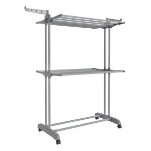 SONGMICS Clothes Drying Rack 3-Tier. Foldable Laundry Drying Rack 148 cm Tall. Stainless Steel. Rolling Laundry Horses