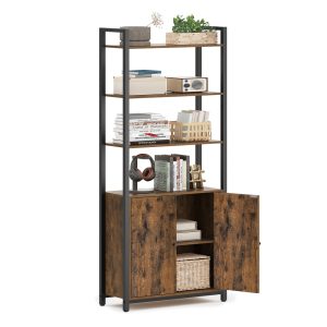 Tall Bookcase with Door and Steel Frame