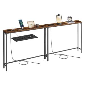 VASAGLE Set of 2 Console Tables with Power Outlets. Slim Behind Couch Sofa Tables
