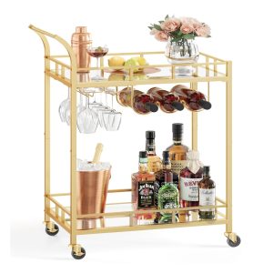 Wine Cart with 2 Mirrored Shelves
