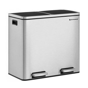 2 x 6.3 Gallon Silver Dual Trash Can with Lid & Handles