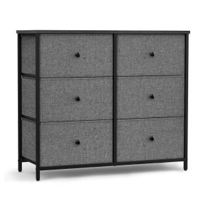 Rustic Brown Chest of Drawers with Fabric Drawers