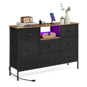 Fabric Dresser with Power Outlets and LED Lights