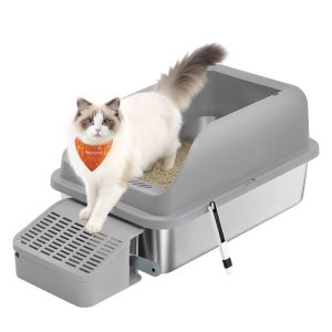 Feandrea Stainless Steel Cat Litter Box with Open Top