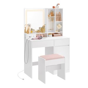 Kailyn Collection - Vanity Desk with Mirror and Lights. Power Outlets