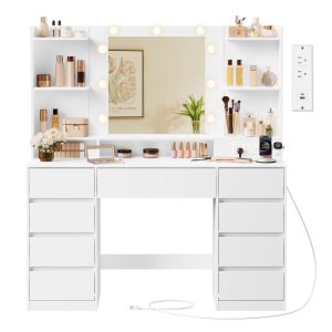 Kailyn Collection - Vanity Desk with Mirror and 9 LED Bulbs