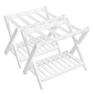 Solid Wood Luggage Racks. Set of 2. No Assembly Required. Foldable Suitcase Stand. Luggage Holder