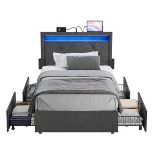 VASAGLE LED Bed Frame Twin Size