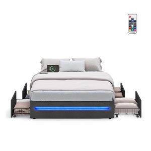 Bed Frame with 4 Drawers and Charging Station