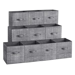 SONGMICS Storage Cubes. Non-Woven Fabric Bins with Double Handles. Set of 10. Closet Organizers for Shelves. Foldable. for Clothes